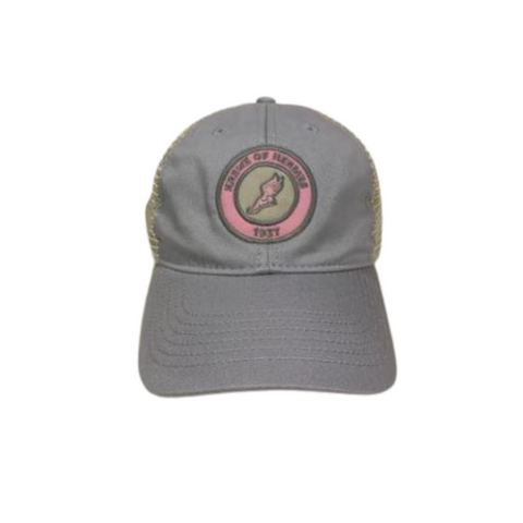 Grey Trucker Cap with Pink Winged Foot Logo